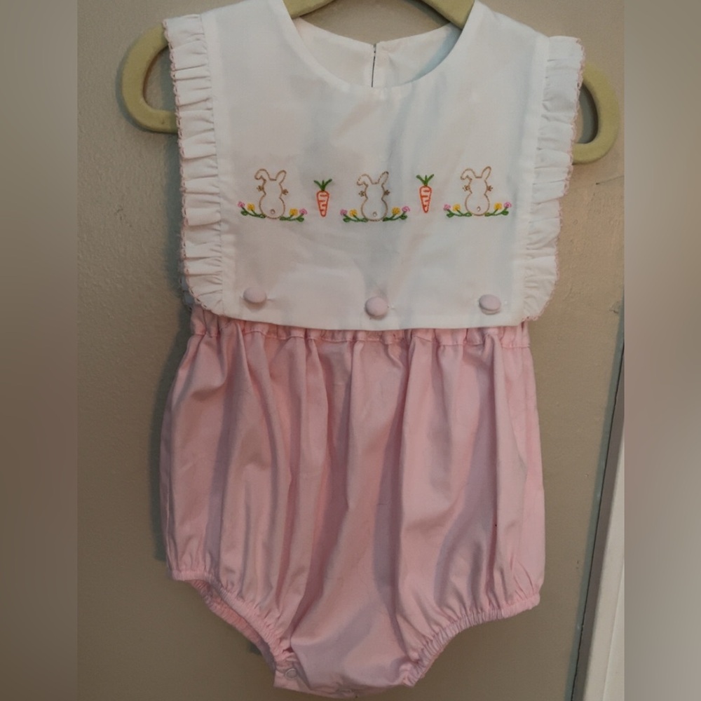 True 
Embroidered Easter bubble onsie